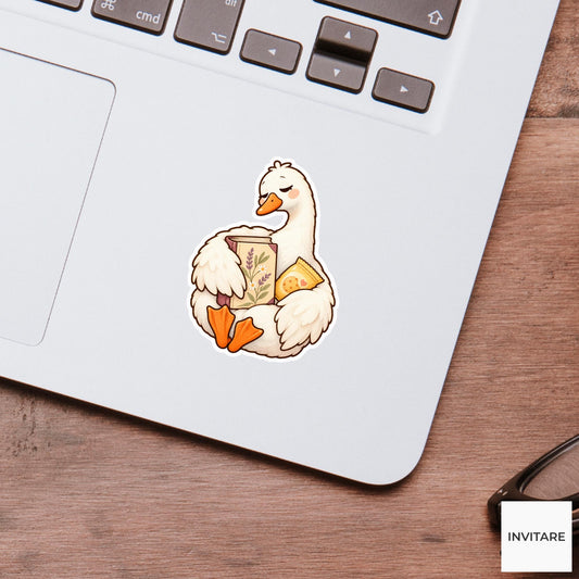 Goose Book And Snack Sticker, Funny Watercolor Reader Laptop Planner Water Bottle Gift