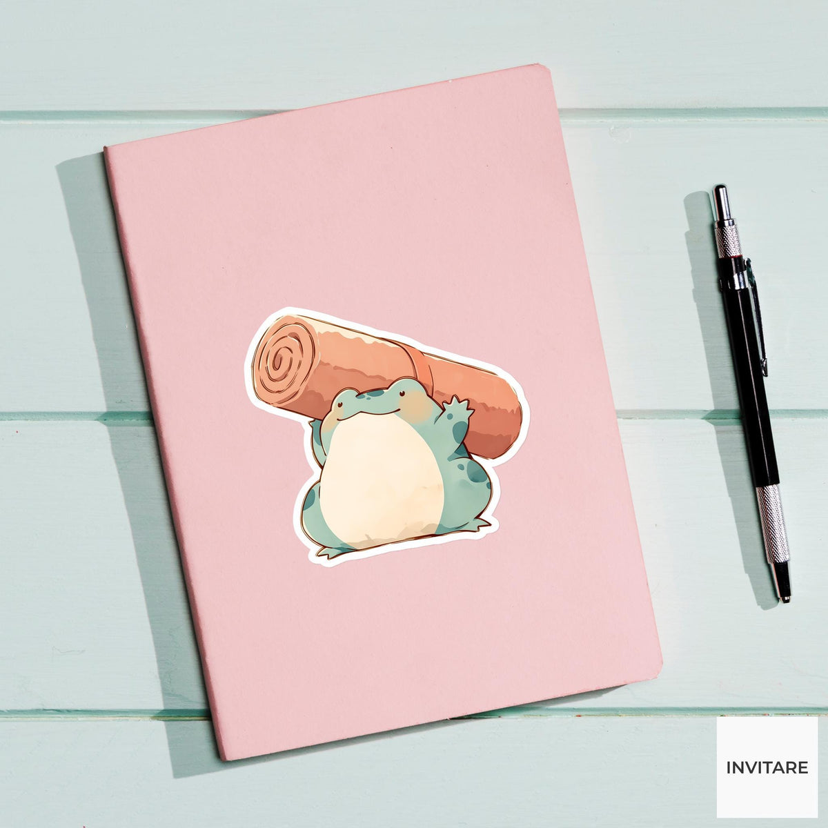 Frog Mat Carrier Yoga Sticker, Watercolor Laptop Planner Water Bottle Mindfulness Gift