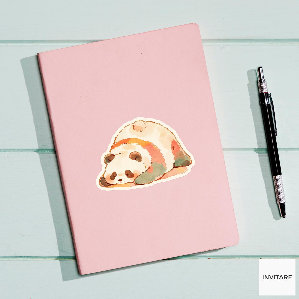 Giant Panda Forward Fold Yoga Sticker, Watercolor Laptop Planner Water Bottle Mindfulness Gift