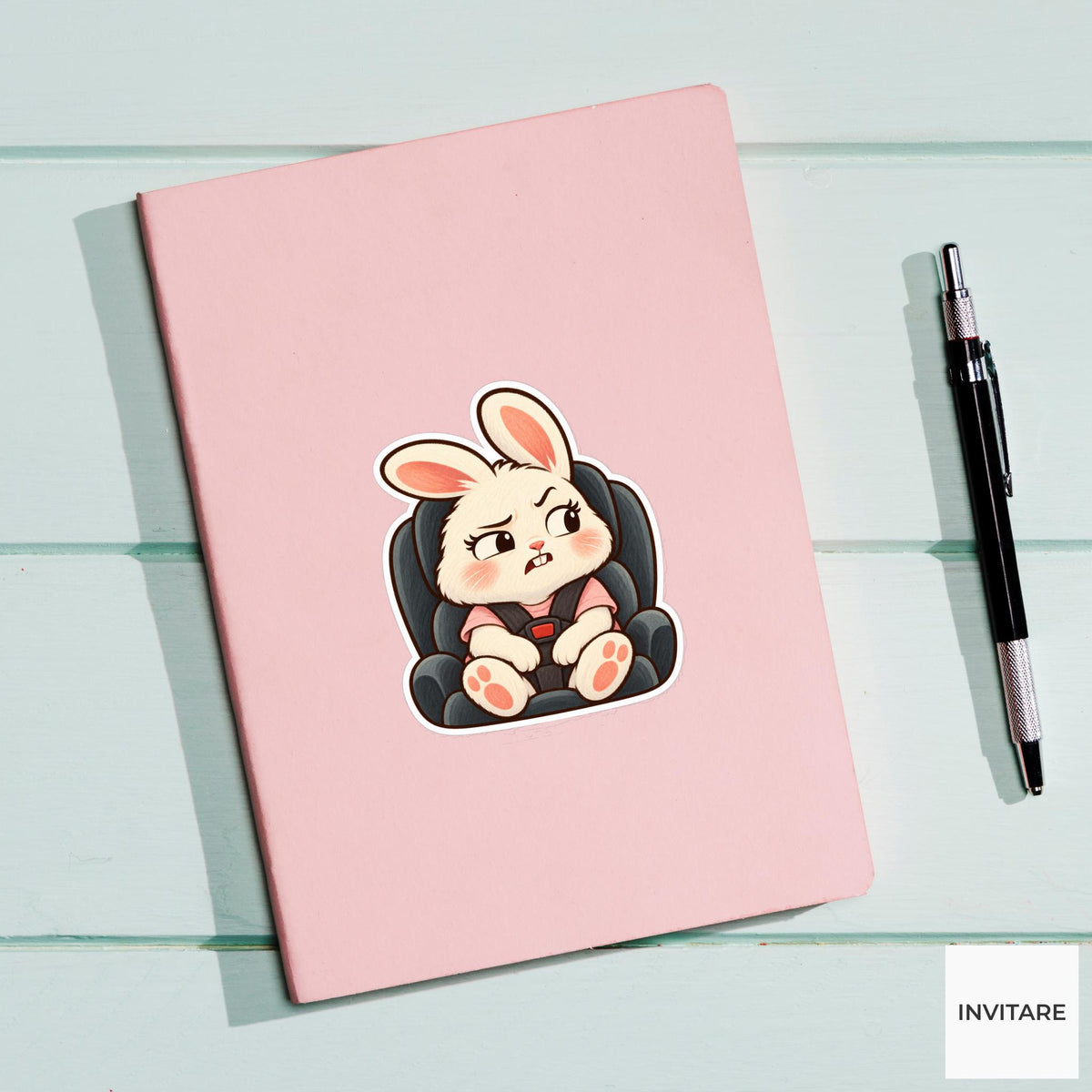 Side Eye Bunny Vinyl Sticker, Funny Skeptical Rabbit in Car Seat