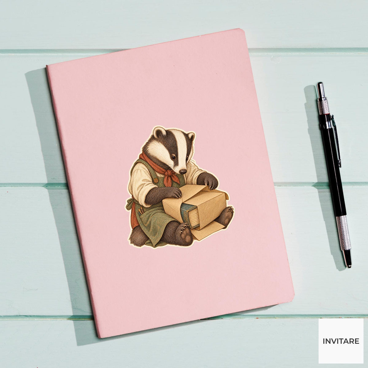 Badger Brown Paper Bookwrap Vinyl Sticker, Bookish Animal Art for Journals and Laptops