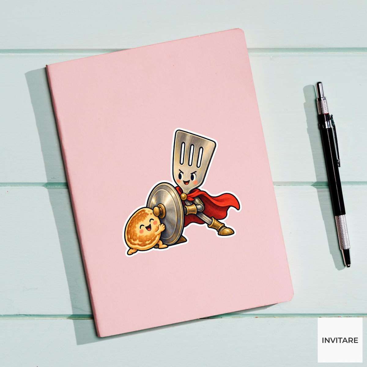 Spatula Knight Rescuing A Cookie Vinyl Sticker, Whimsical Kitchen Adventure Decal