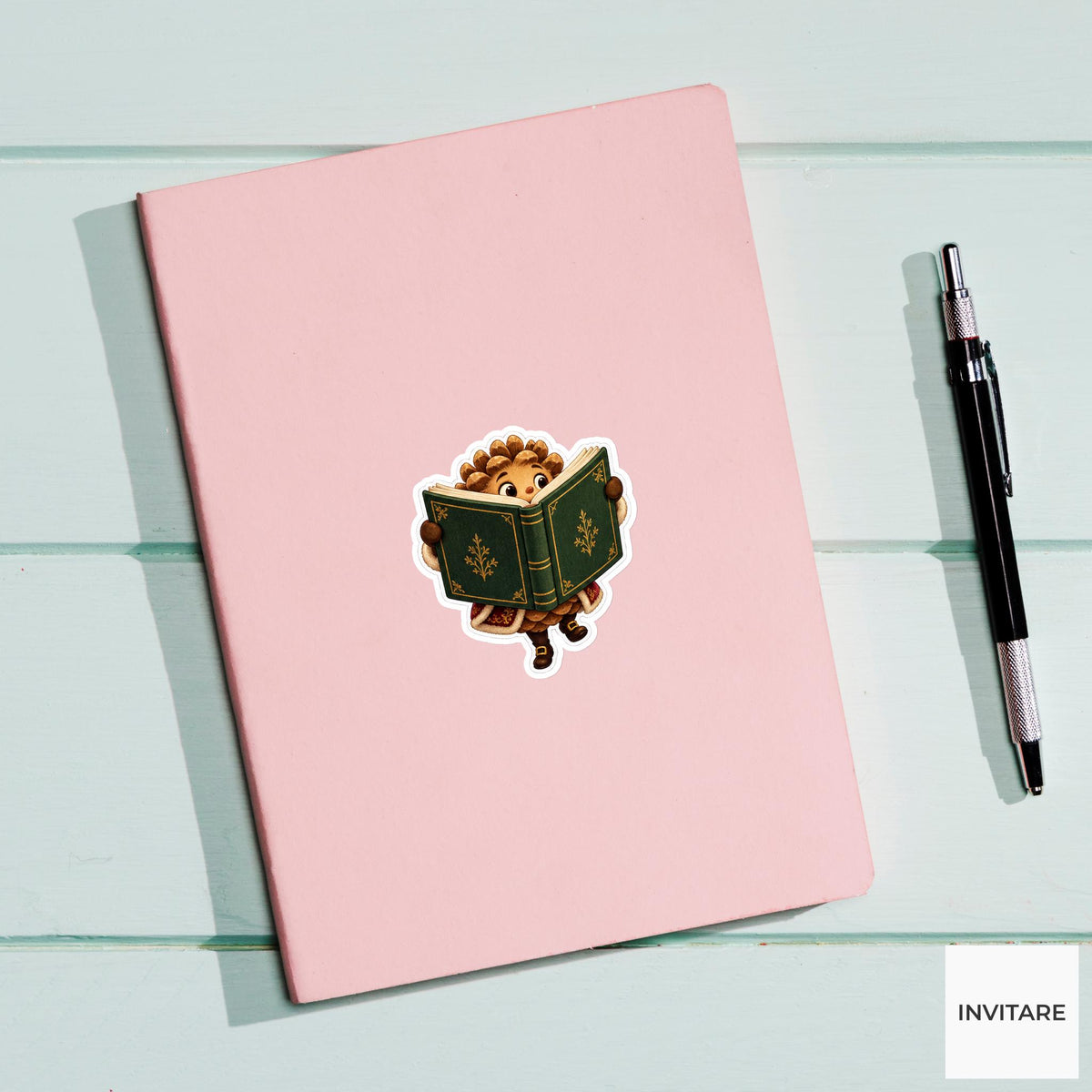 Tiny Pinecone Behind Giant Songbook Vinyl Sticker, Cozy Christmas Choir Decal