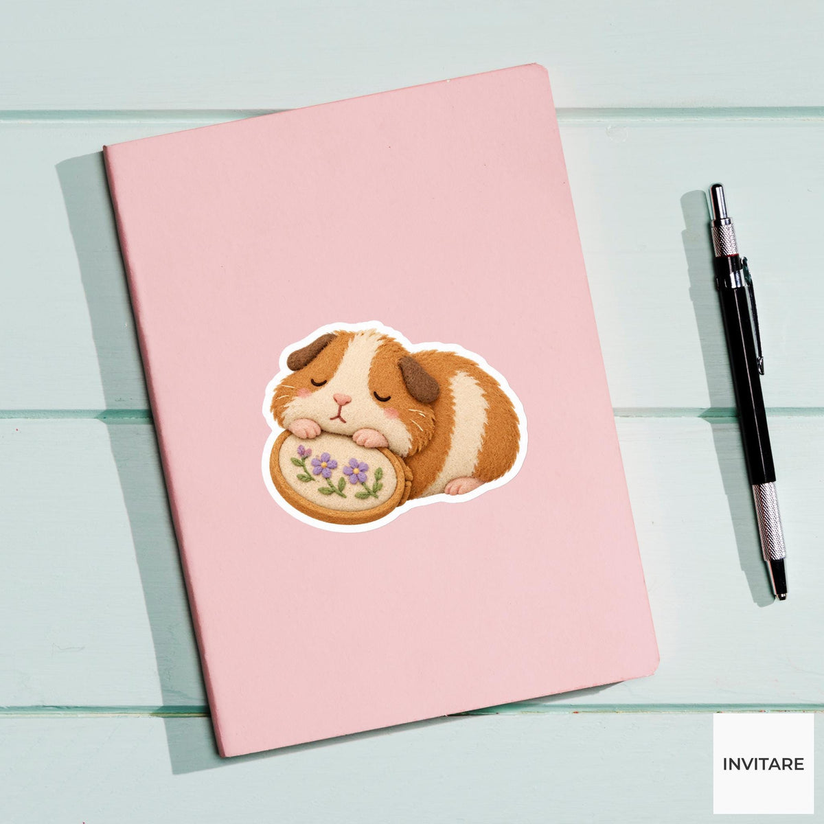 Guinea Pig sleeping while a hoop leans against its cheeks Vinyl Sticker