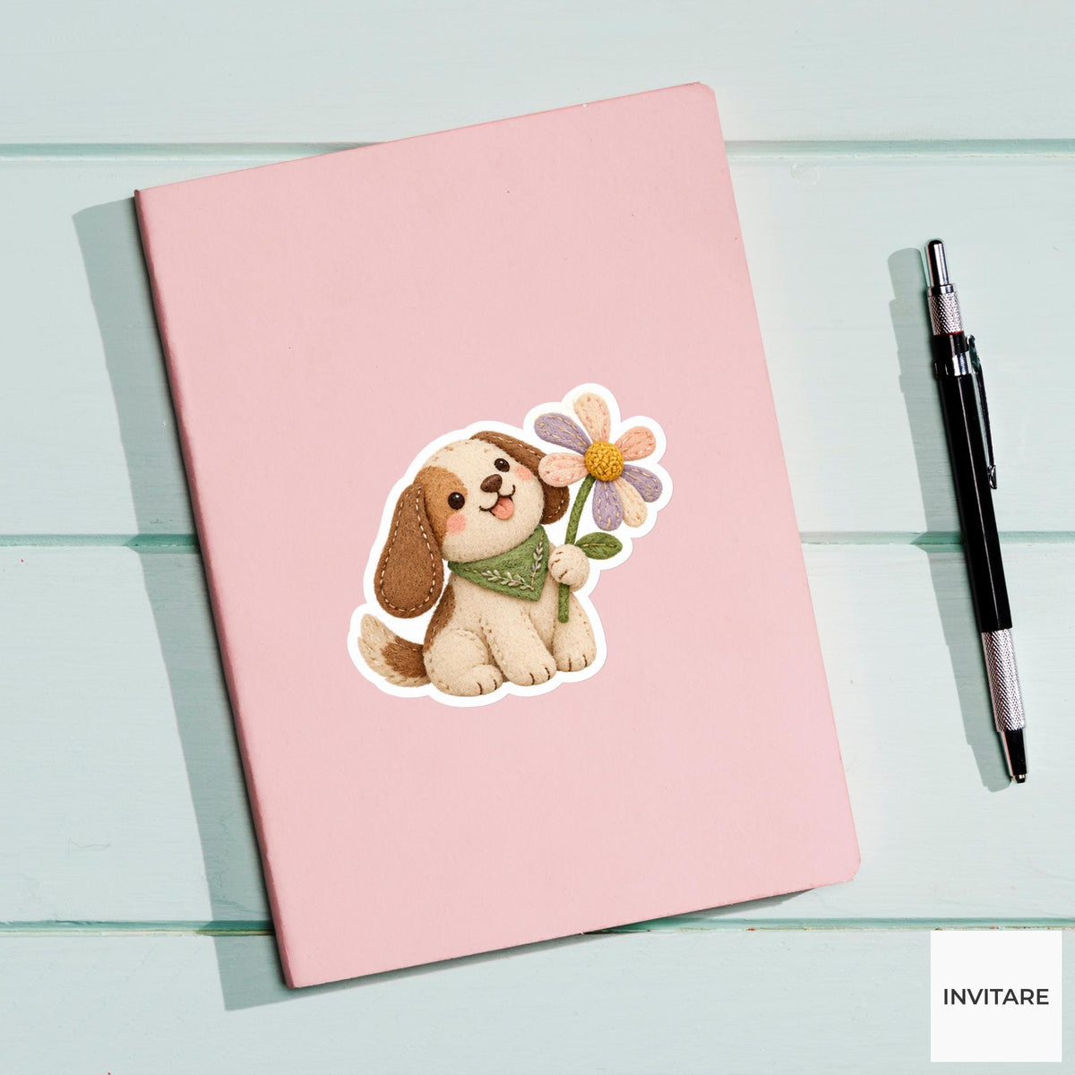 Dog proudly displaying a flower whose petals are uneven Vinyl Sticker