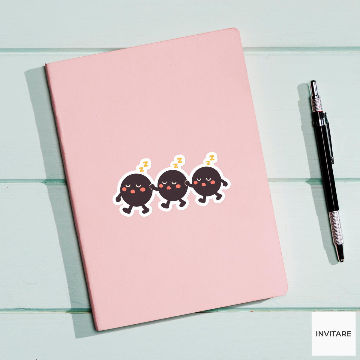 Three ellipsis dots shuffling forward in a sleepy queue Vinyl Sticker