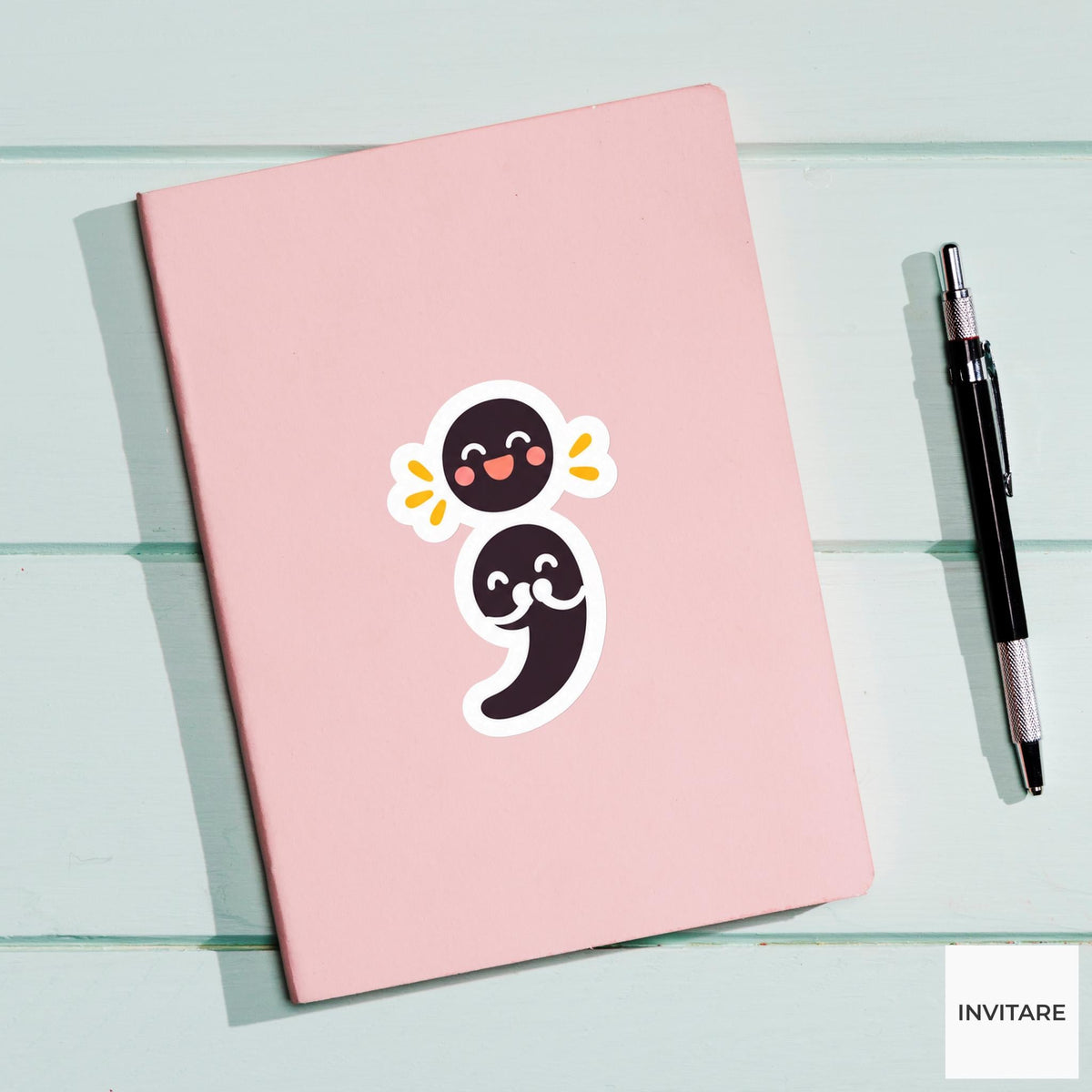 semicolon smiling as its dot sits neatly above Vinyl Sticker