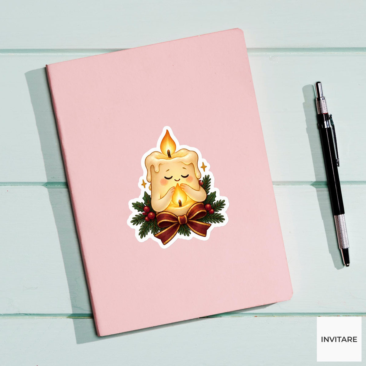 cream candle cupping its hands protectively around its flame Vinyl Sticker