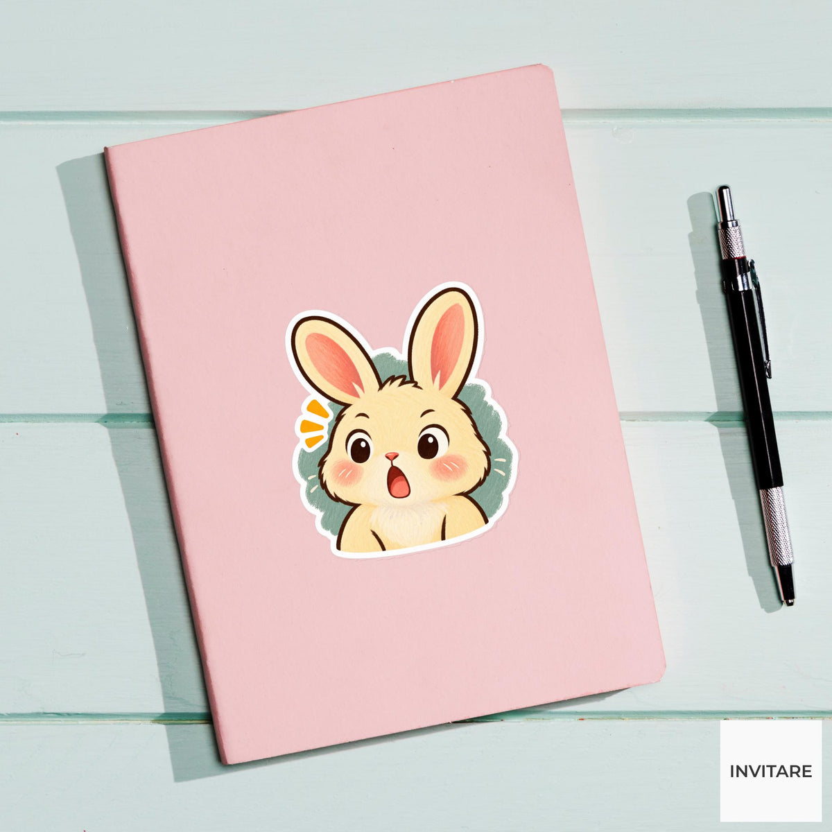 Surprised Bunny Vinyl Sticker, Cute Wide Eyed Rabbit Reaction Meme