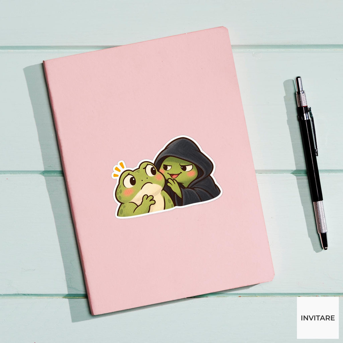Temptation Frog Vinyl Sticker, Funny Green Animal and Hooded Alter Ego