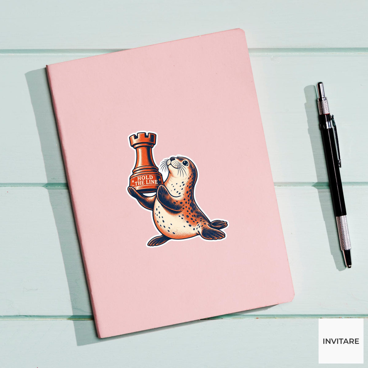 Seal Chess Vinyl Sticker, Hold The Line Cute Animal Illustration