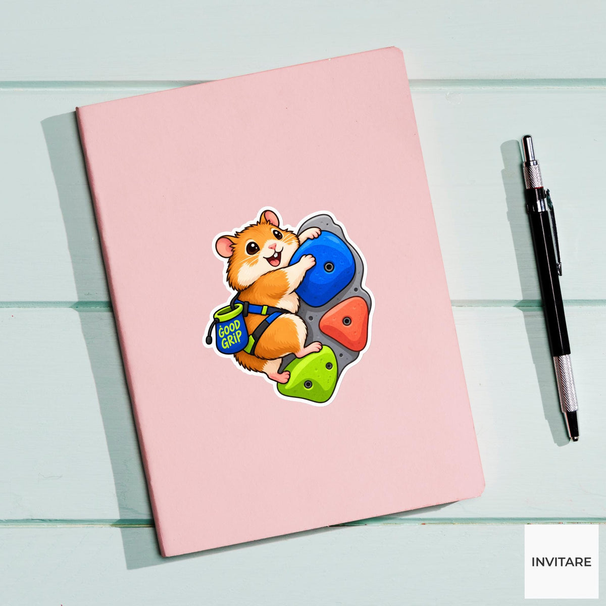 Hamster Bouldering Vinyl Sticker, Good Grip Cute Animal Illustration