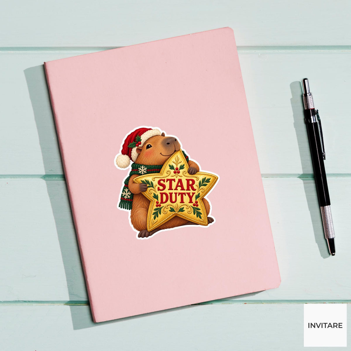Capybara Christmas Star Vinyl Sticker, Star Duty Cute Animal Illustration
