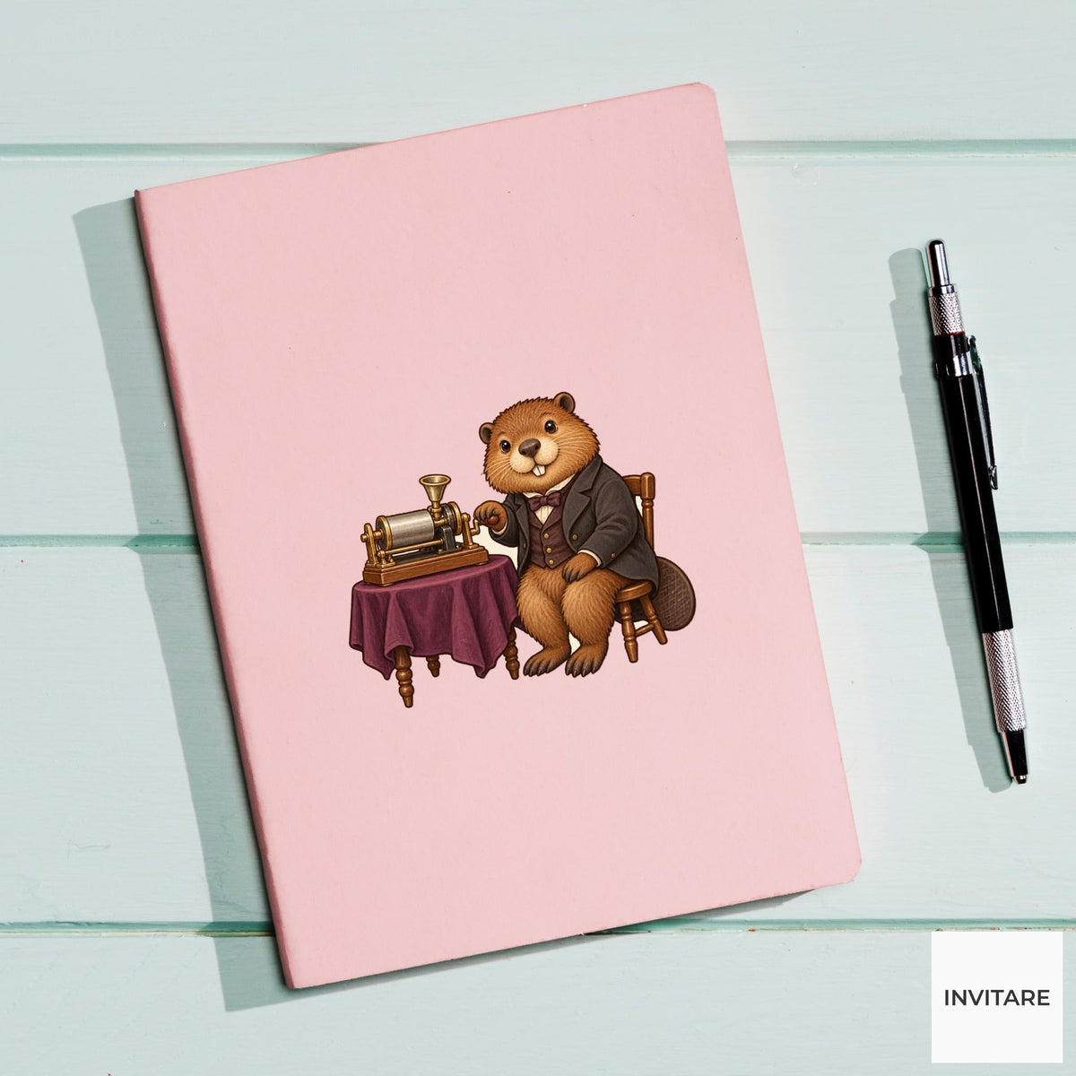 Edison Beaver Vinyl Sticker, Vintage Animal Portrait, Hand Drawn History Lover Gift