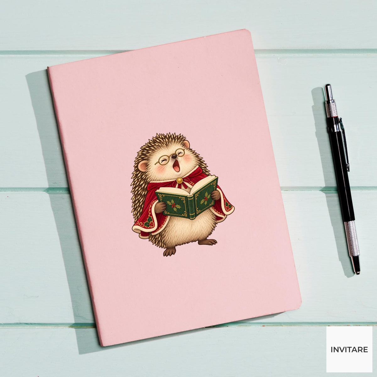 Hedgehog Christmas Choir Vinyl Sticker, Funny Off Key Animal Caroler, Holiday Music Gift