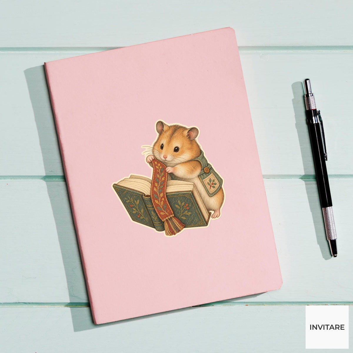 Hamster Long Ribbon Bookmark Vinyl Sticker, Bookish Animal Art for Journals and Laptops