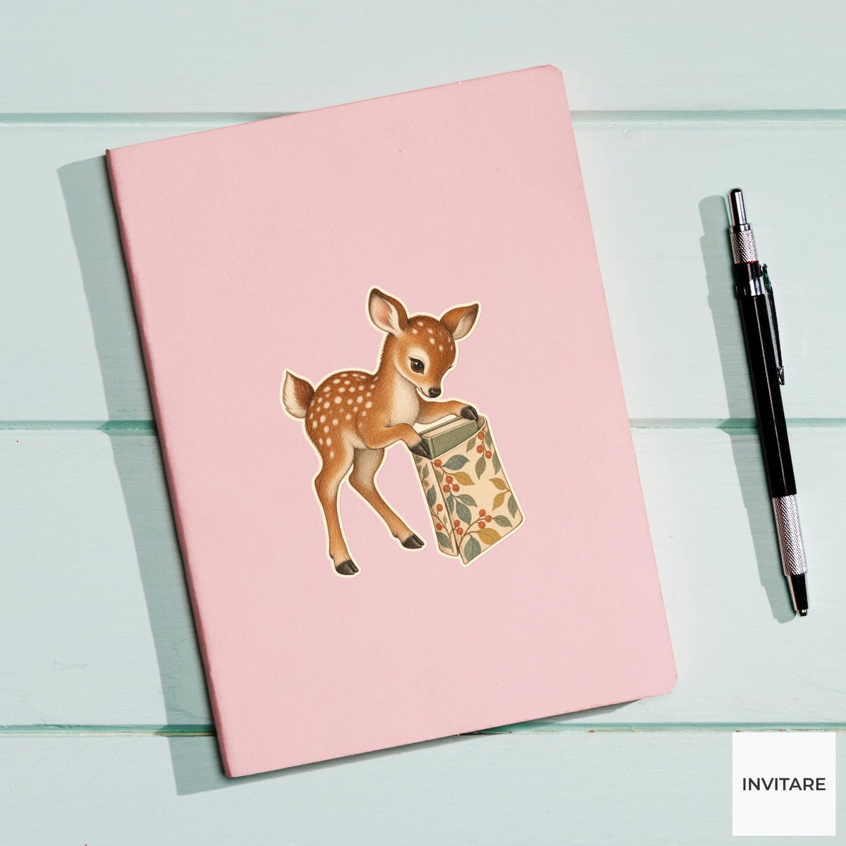 Deer Floral Book Jacket Vinyl Sticker, Bookish Animal Art for Journals and Laptops