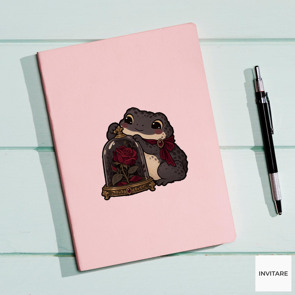 Toad Rose Cloche Vinyl Sticker, Gothic Animal Art, Dark Romantic Journal Decal