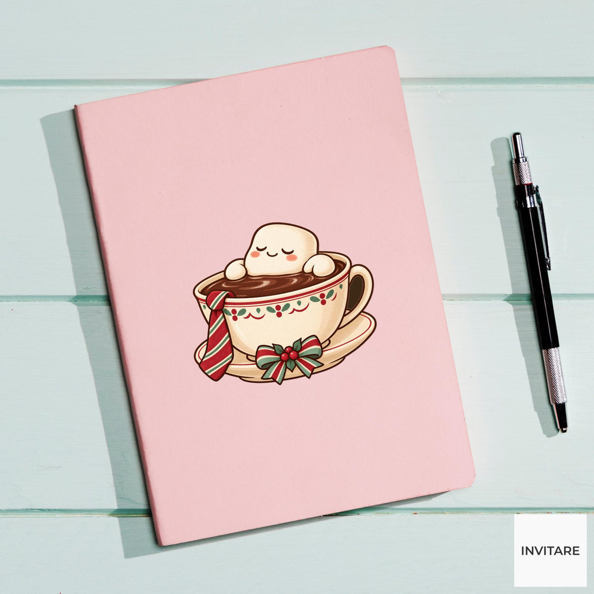Marshmallow Off Duty Vinyl Sticker, Christmas Cocoa Teacup Relaxation