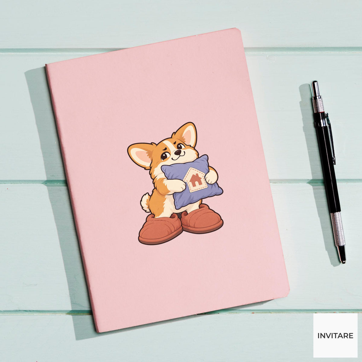 Corgi Slipper Commitment Vinyl Sticker, Cozy Homebody Animal Decal, Introvert Gift