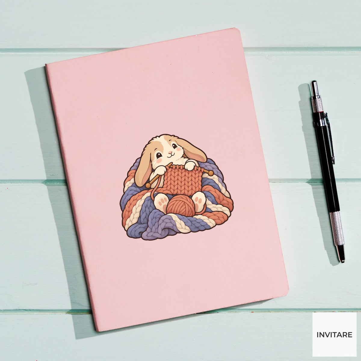 Rabbit Knit and Stay Vinyl Sticker, Cozy Homebody Animal Decal, Introvert Gift