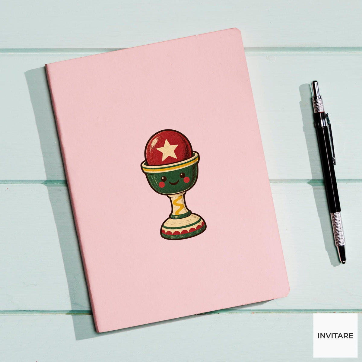 Cup and Ball Toy Vinyl Sticker, Retro Christmas Wooden Toy