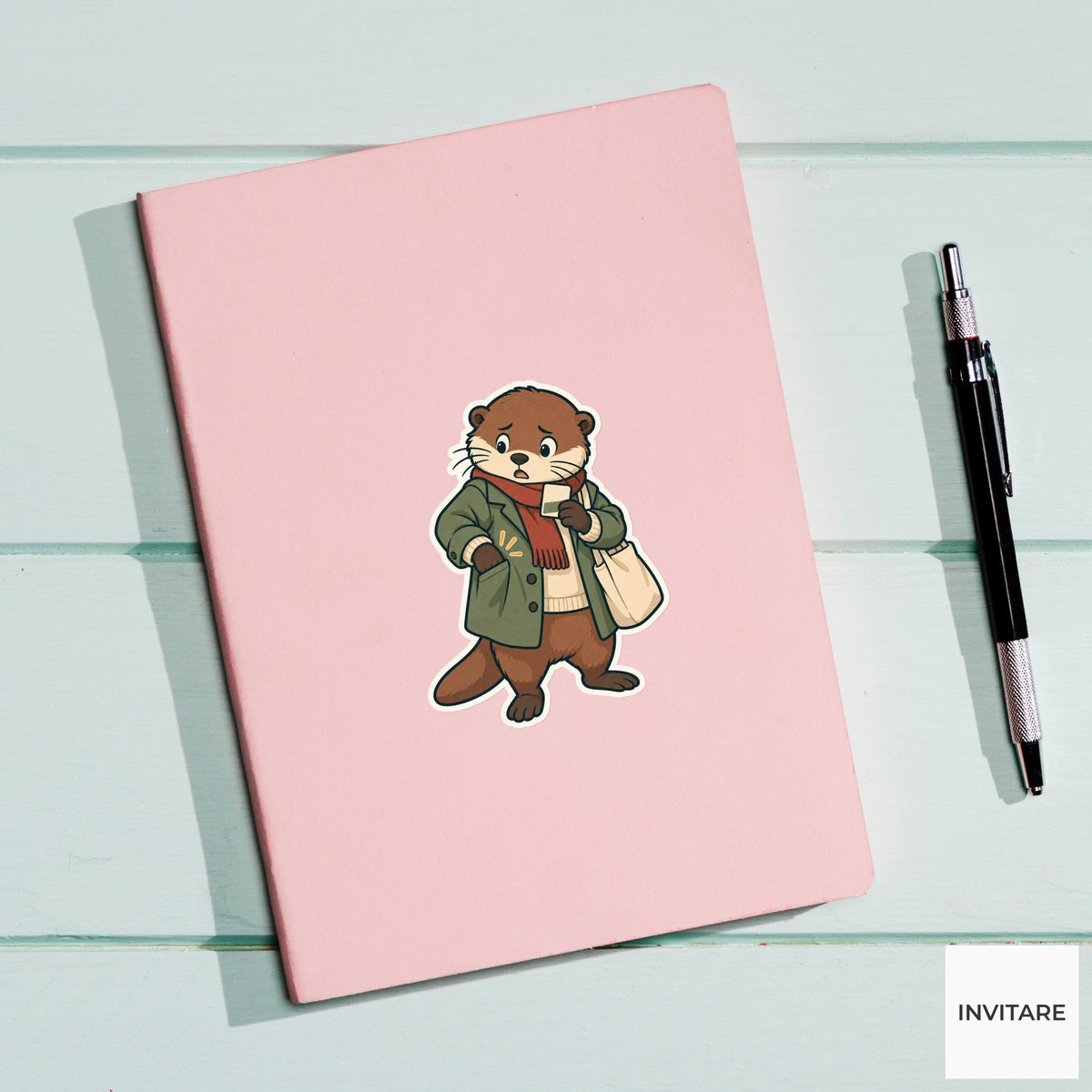 Otter Ticket-Pocket Search Sticker, Rail Commute Animal, Laptop Journal Planner Gift