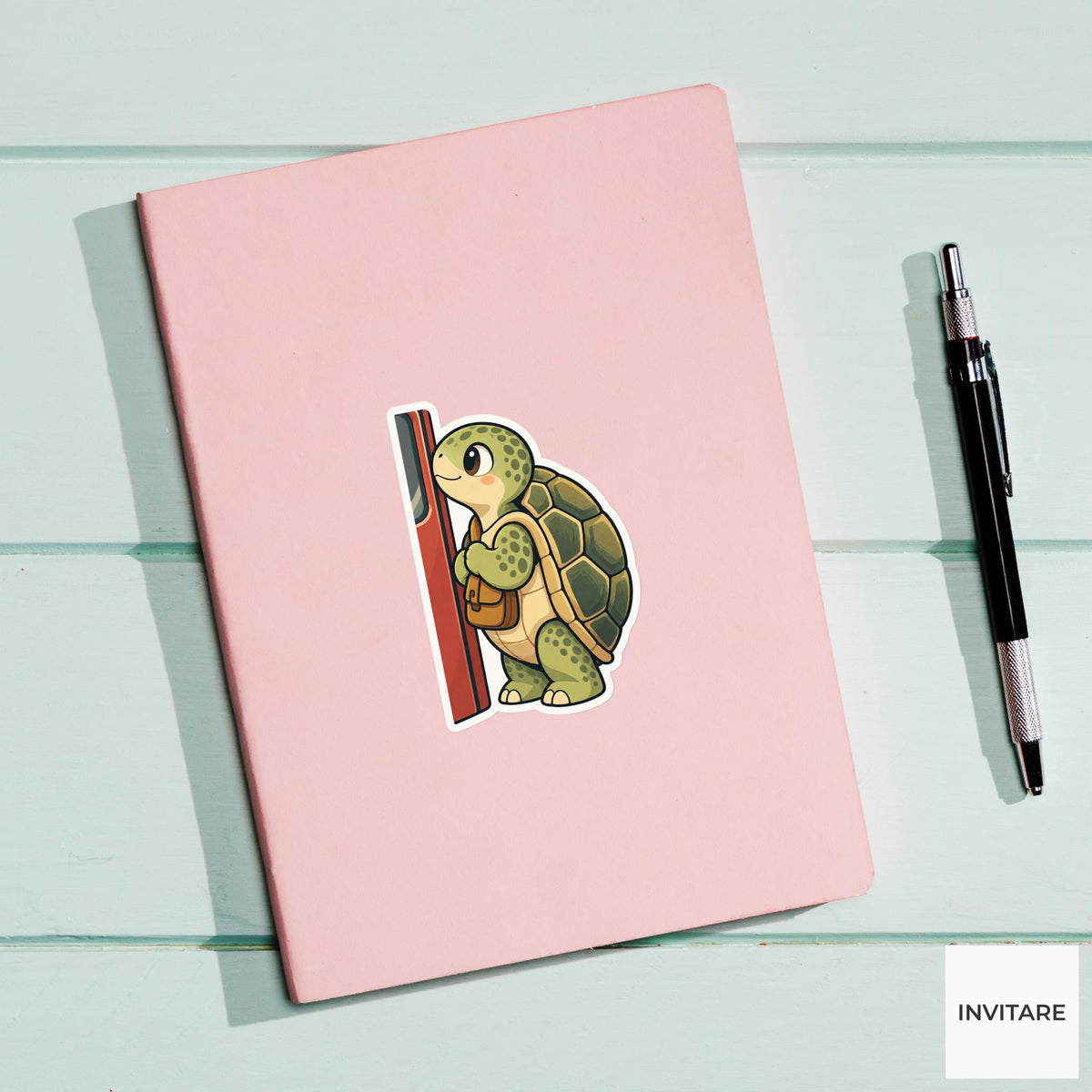 Turtle Doorway Patience Sticker, Rail Commute Animal, Laptop Journal Planner Gift