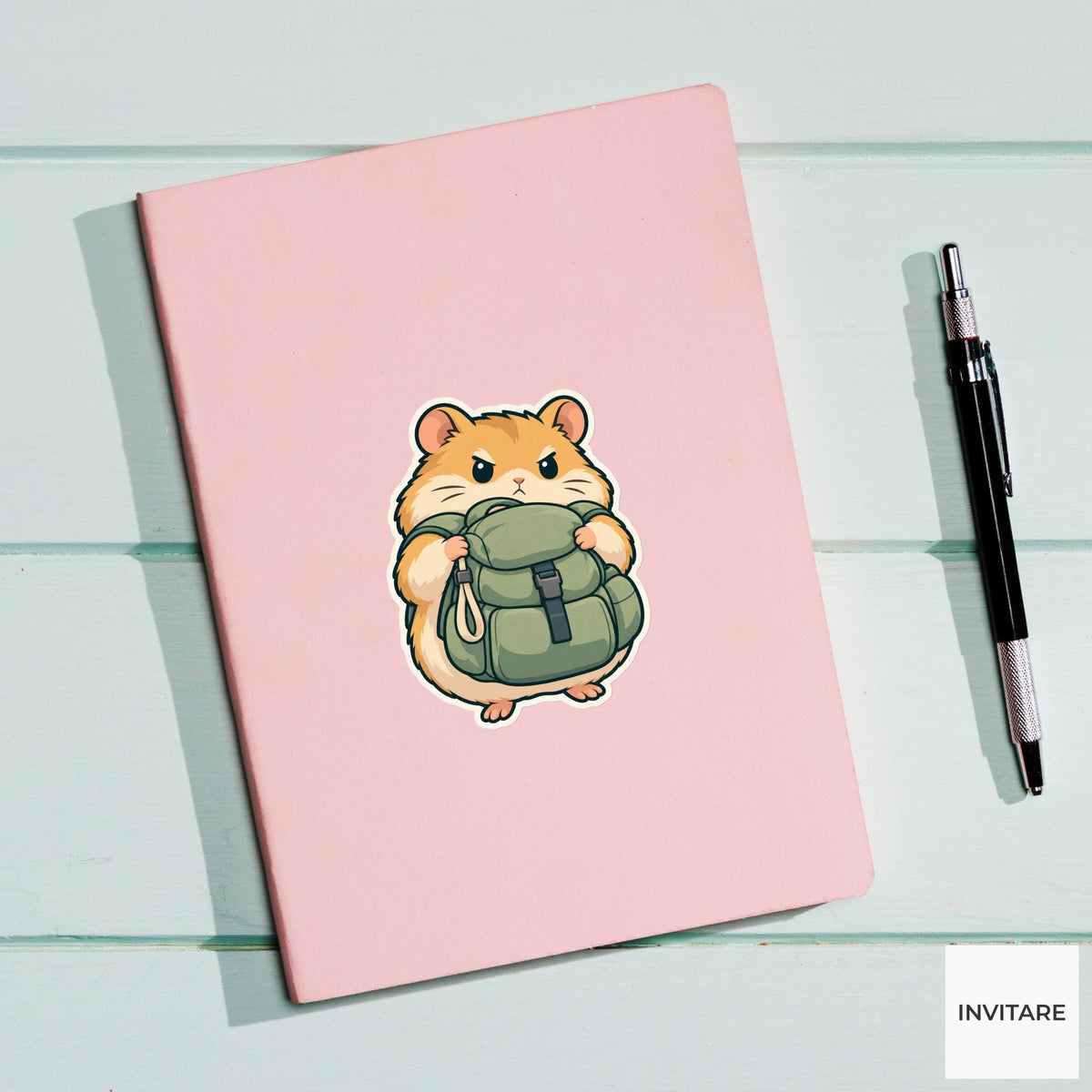 Hamster Backpack Frontload Sticker, Rail Commute Animal, Laptop Journal Planner Gift