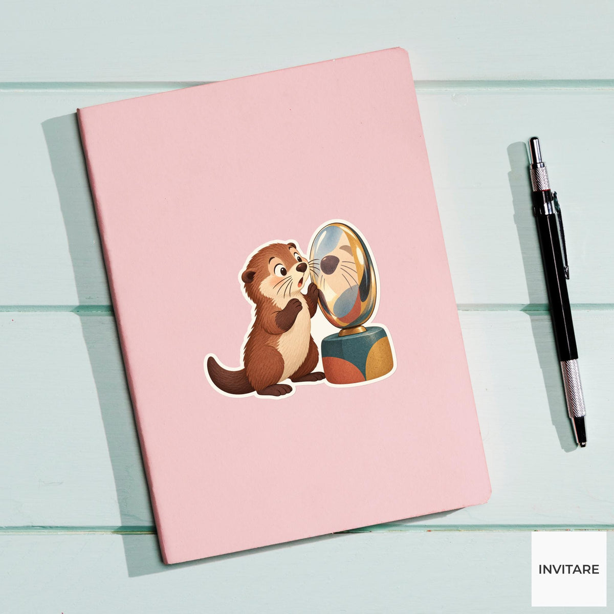 Otter Sculpture Reflection Sticker, Museum Weekend Animal, Laptop Journal Planner Gift