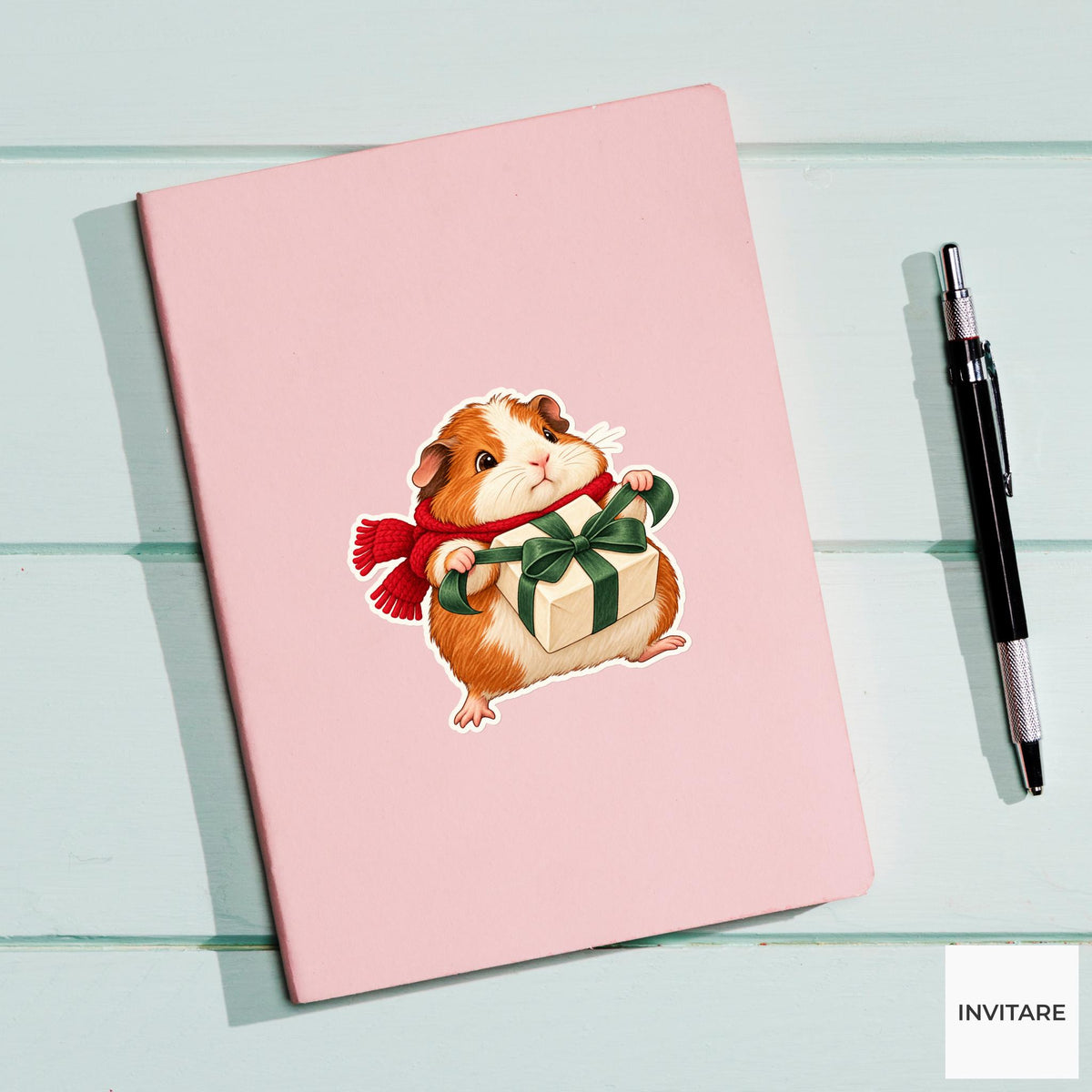 Guinea Pig Parcel-Tie Tug Sticker, Christmas Gift Mail Animal, Laptop Journal Planner Gift