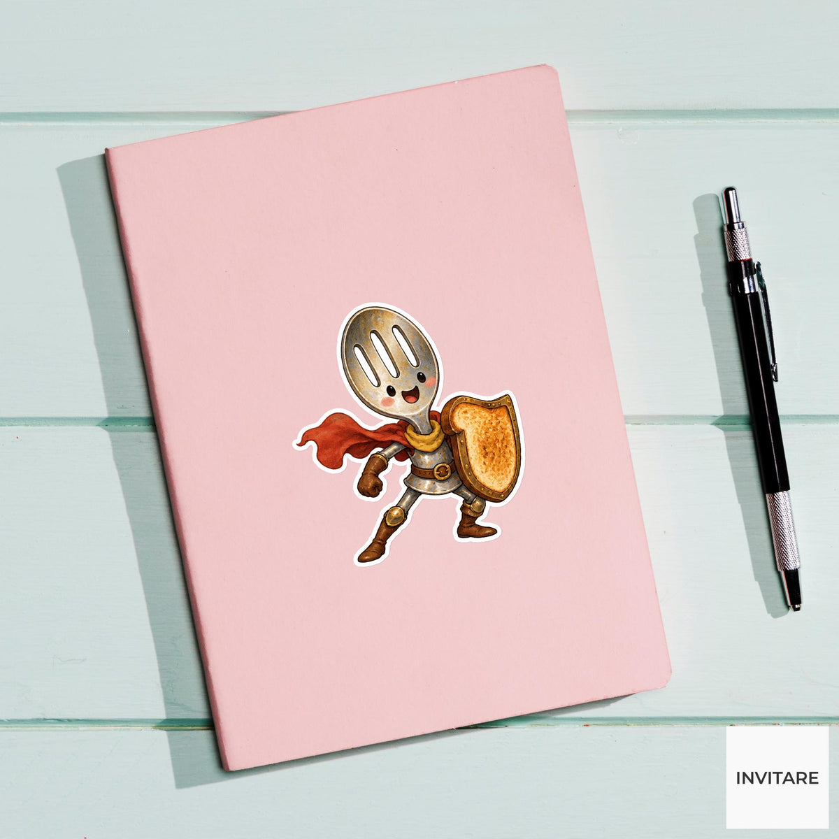 Fork Knight With Golden Shield Vinyl Sticker, Whimsical Kitchen Adventure Decal