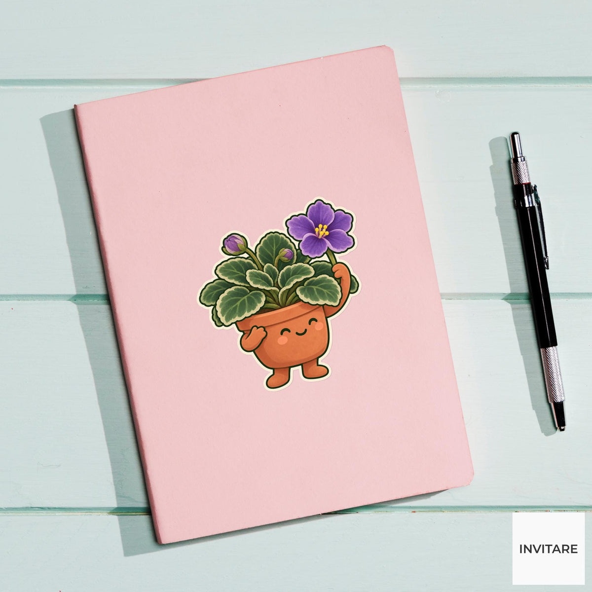 African Violet Small Win Sticker, Office Mood Plant, Phone Case and Scrapbook Art, Coworker Gift