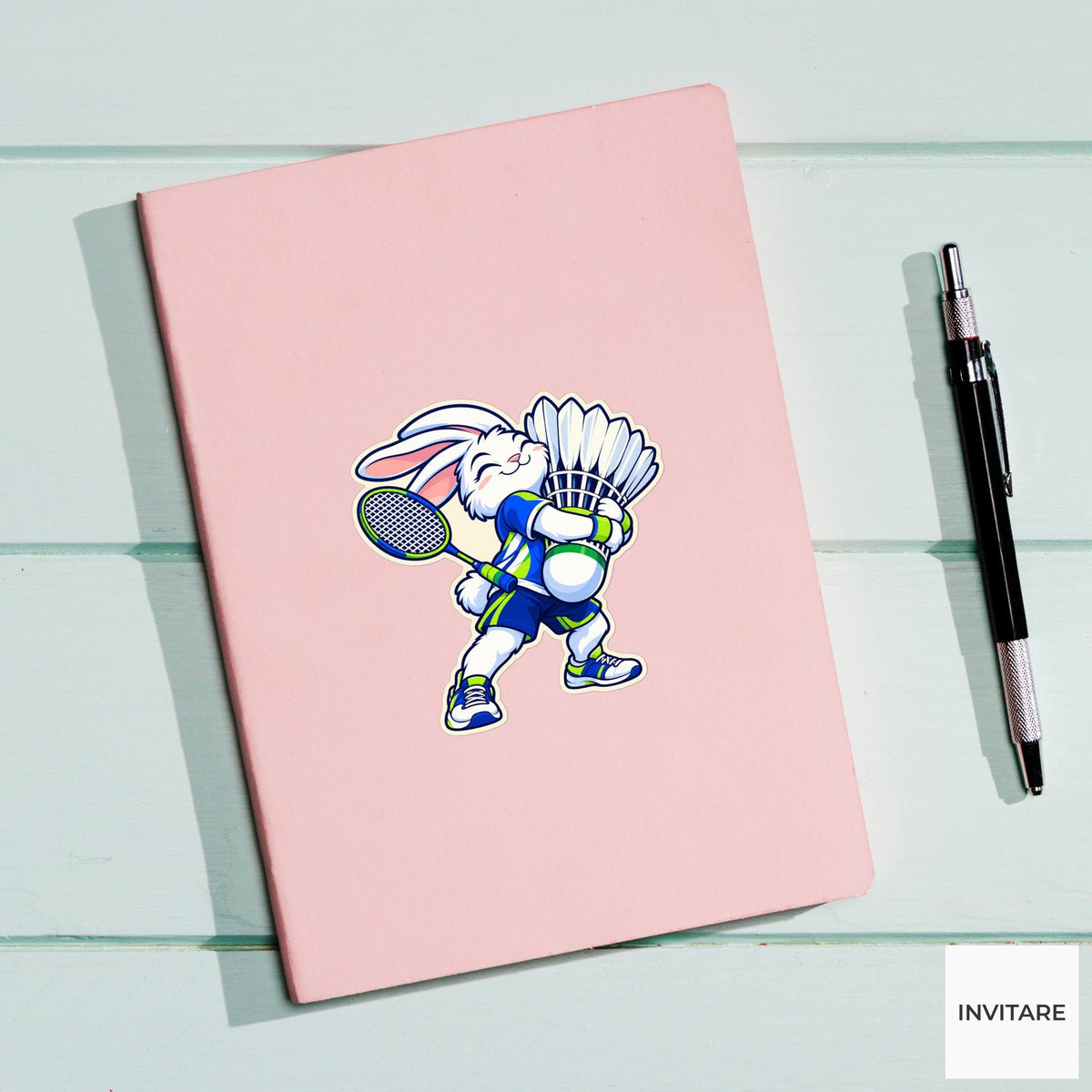 Rabbit Shuttle Hug Sticker, Badminton Animal Art, Phone Case and Scrapbook Art, Club Friend Gift