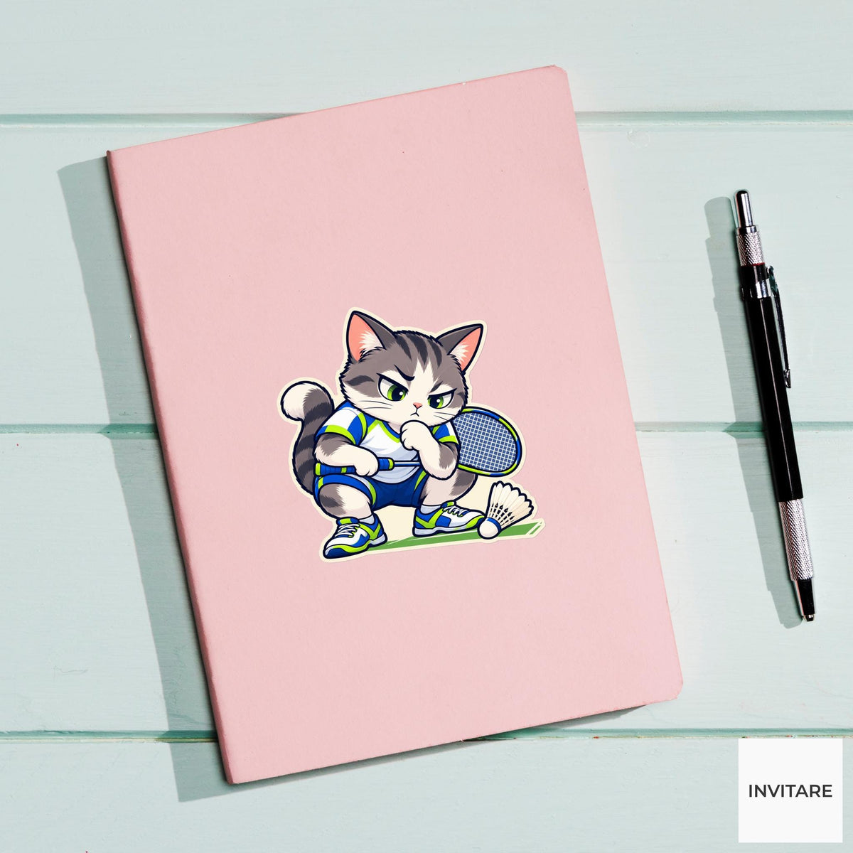 Cat Serious Line Judge Sticker, Badminton Animal Art, Training Log and Laptop Art, Club Friend Gift