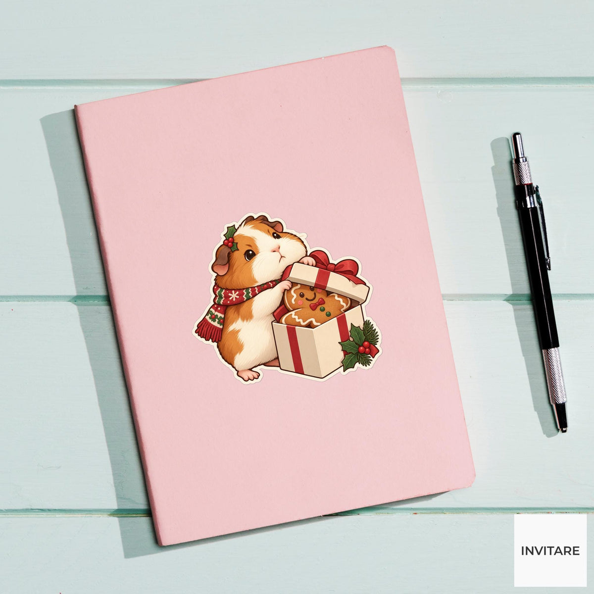 Guinea Pig Gift Box Test Sticker, Christmas Cookie Animal, Notebook and Stationery Art, Baking Gift
