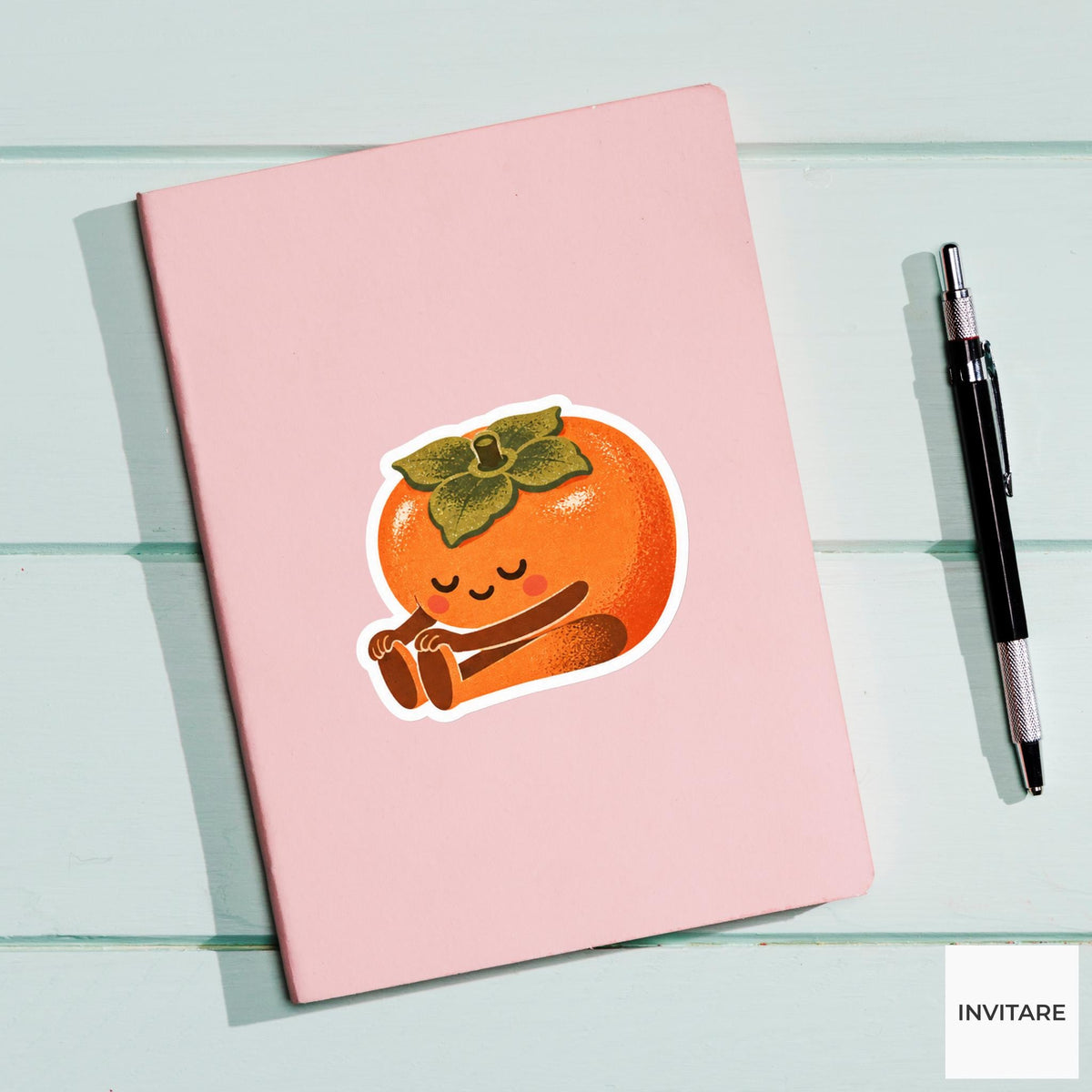 persimmon sitting in a forward fold Vinyl Sticker