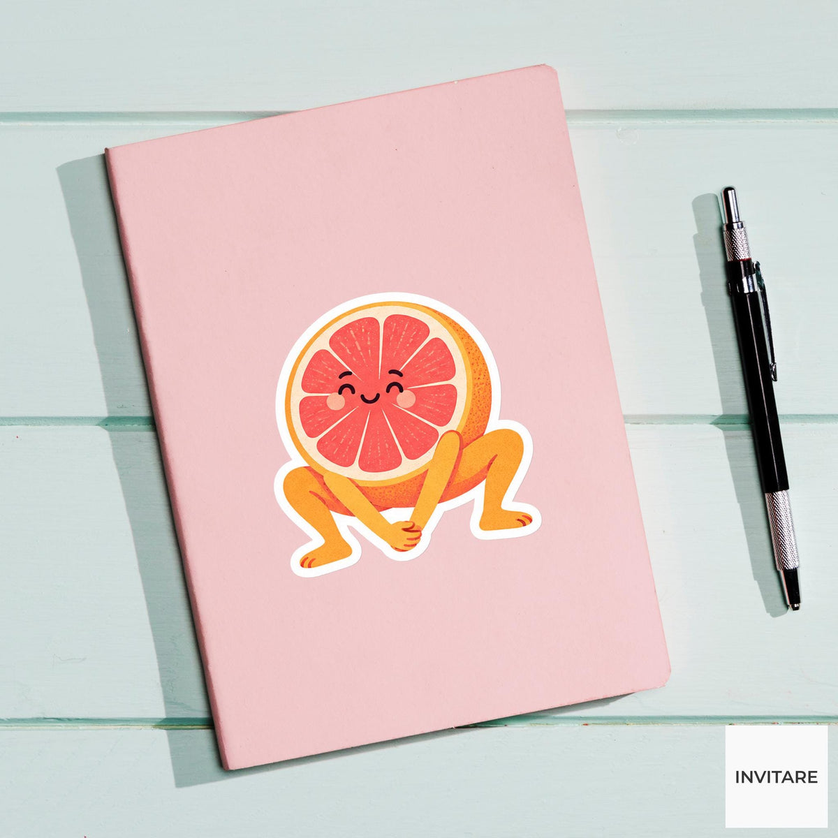 grapefruit crouching in a cozy squat stretch Vinyl Sticker