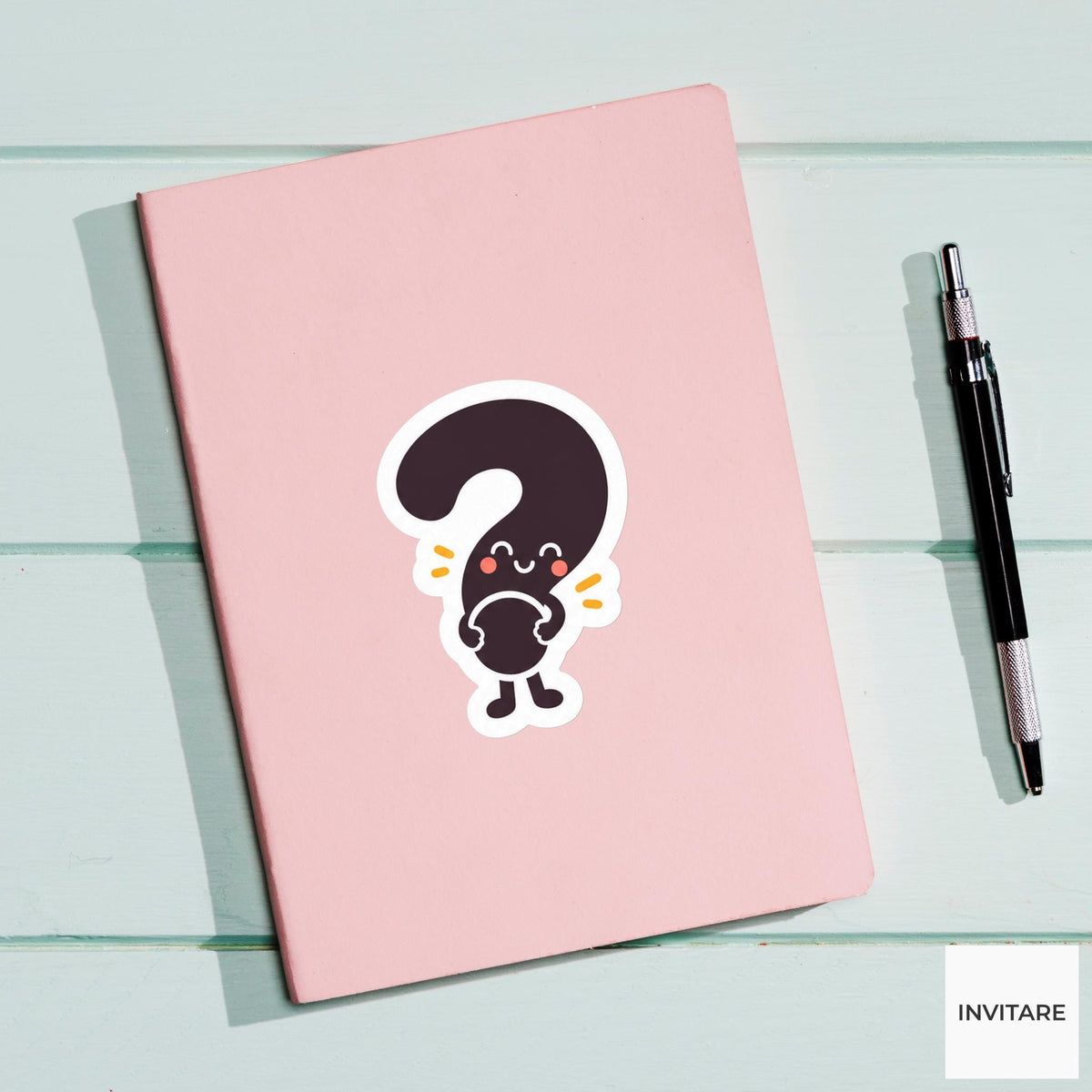 question mark holding its dot close with a shy smile Vinyl Sticker