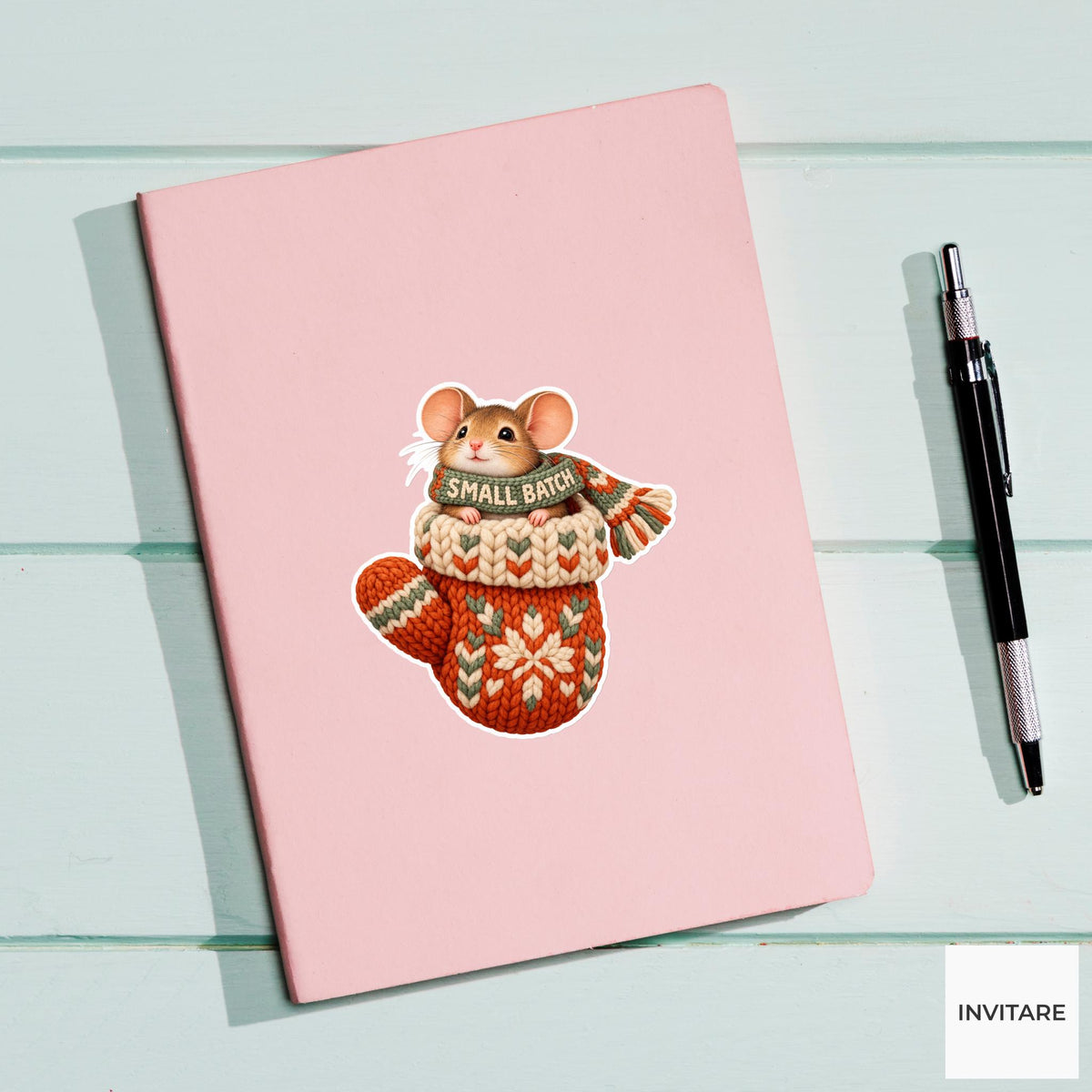 Mouse Cozy Yarn Vinyl Sticker, Small Batch Cute Animal Illustration