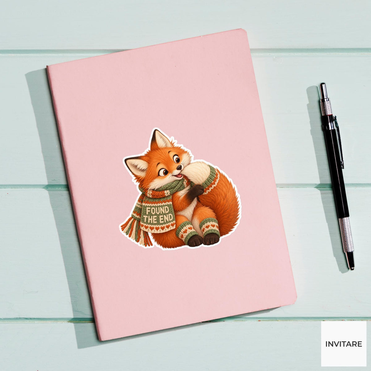 Fox Cozy Yarn Vinyl Sticker, Found The End Cute Animal Illustration