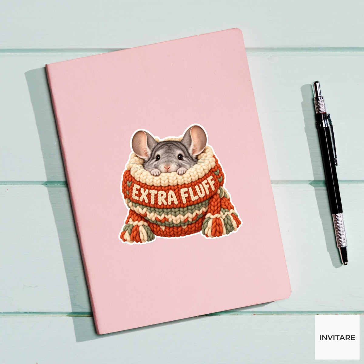Chinchilla Cozy Yarn Vinyl Sticker, Extra Fluff Cute Animal Illustration