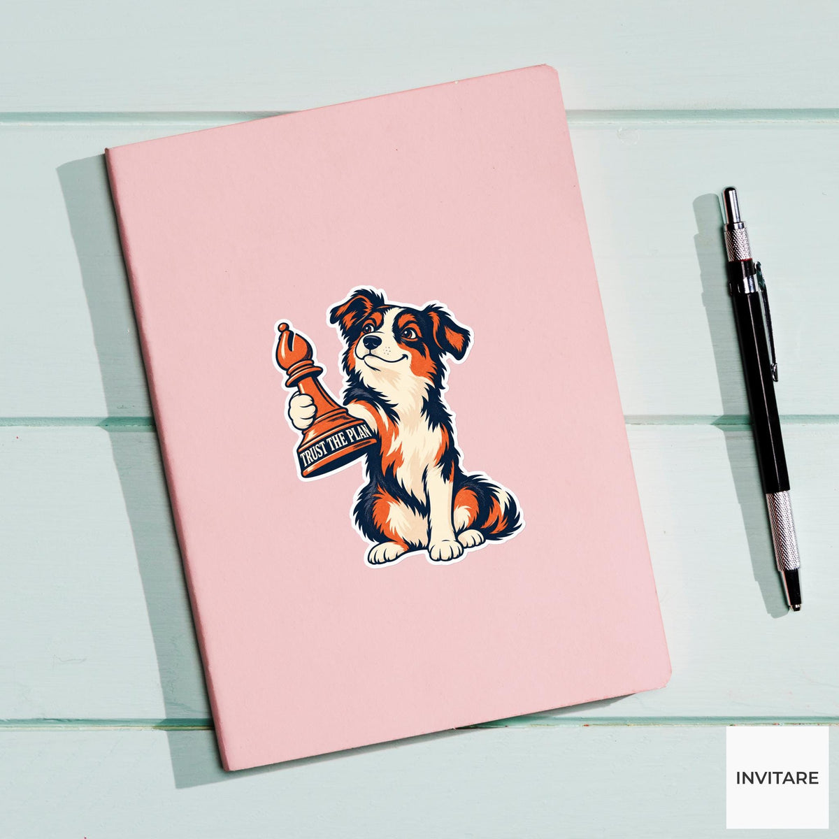 Dog Chess Vinyl Sticker, Trust The Plan Cute Animal Illustration
