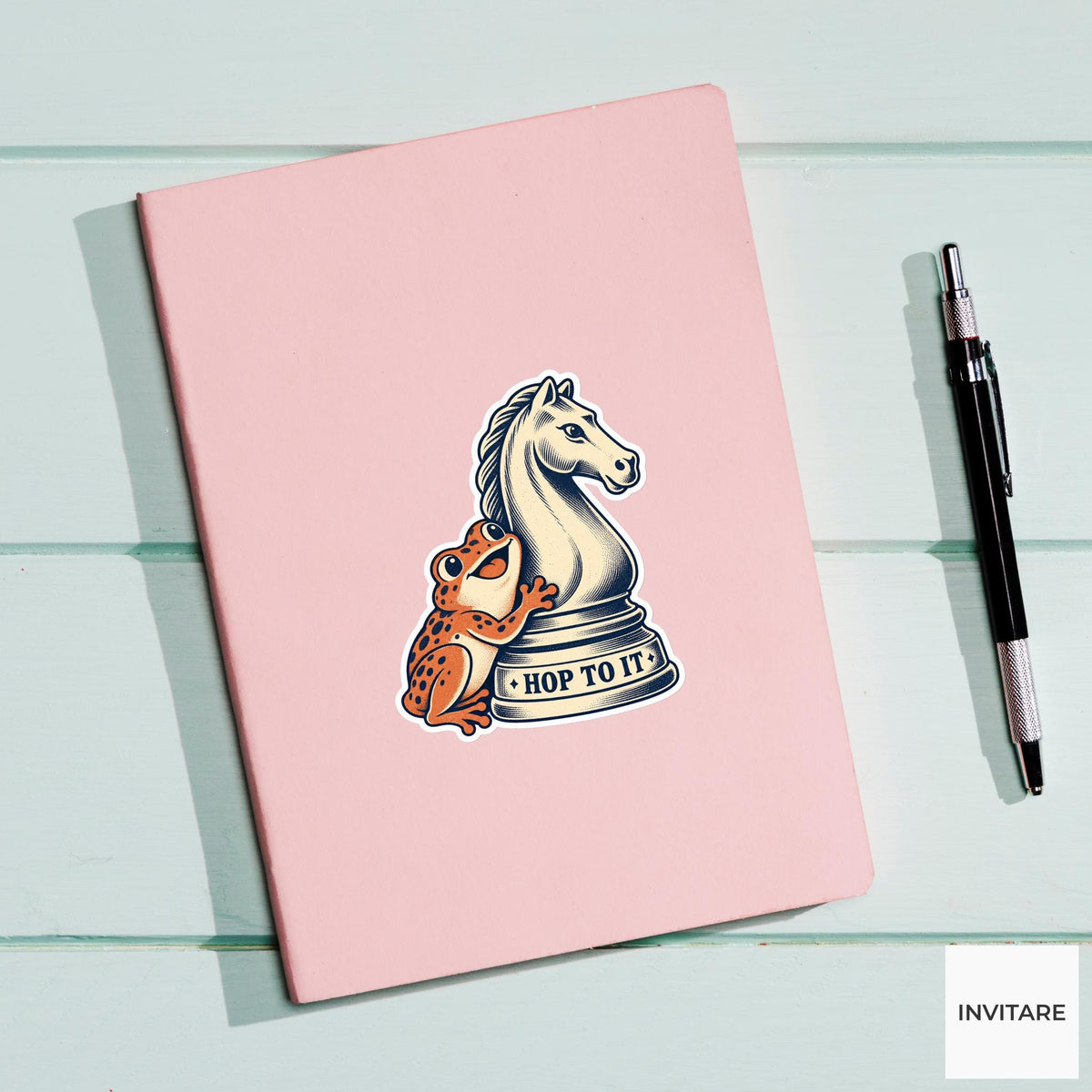 Frog Chess Vinyl Sticker, Hop To It Cute Animal Illustration