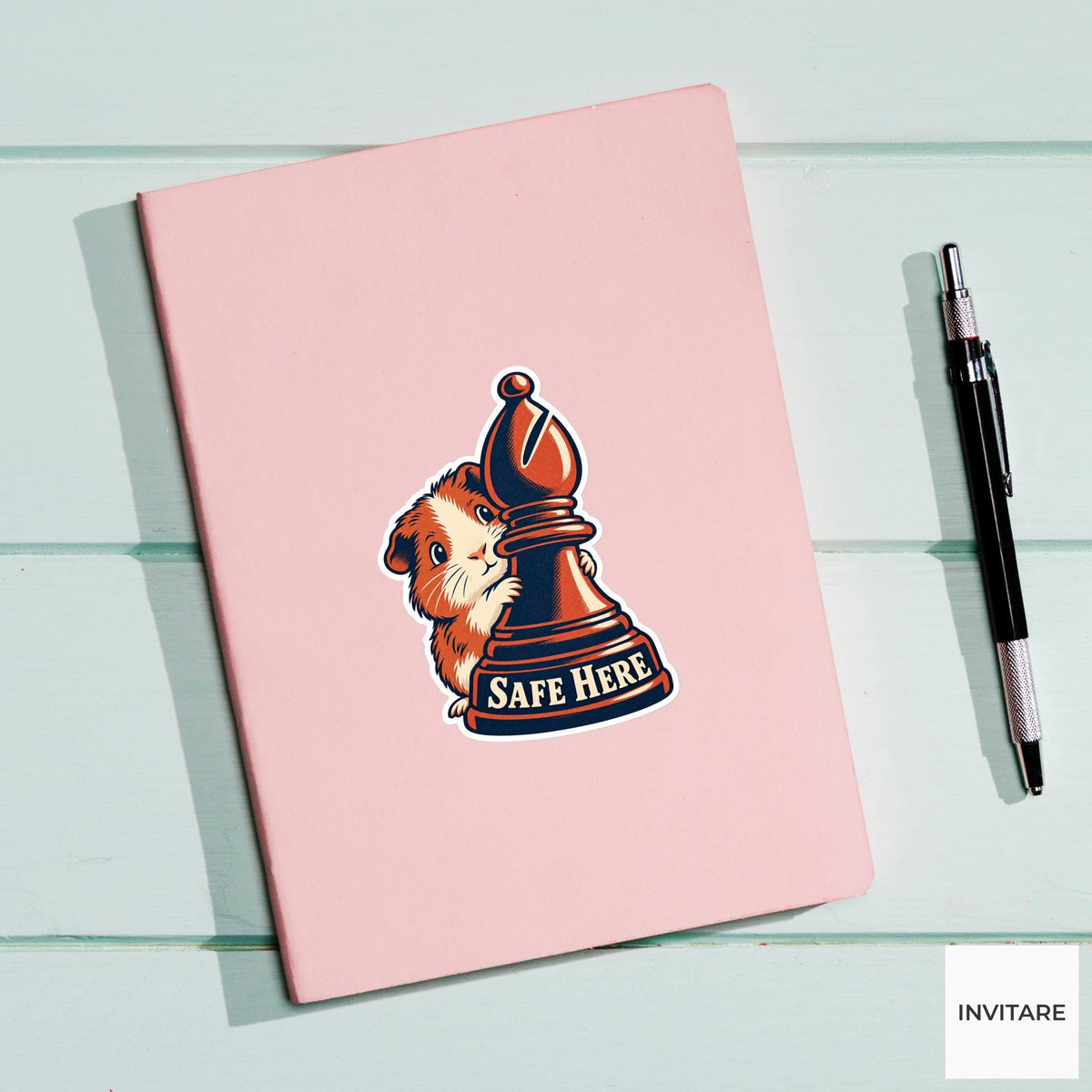 Guinea pig Chess Vinyl Sticker, Safe Here Cute Animal Illustration