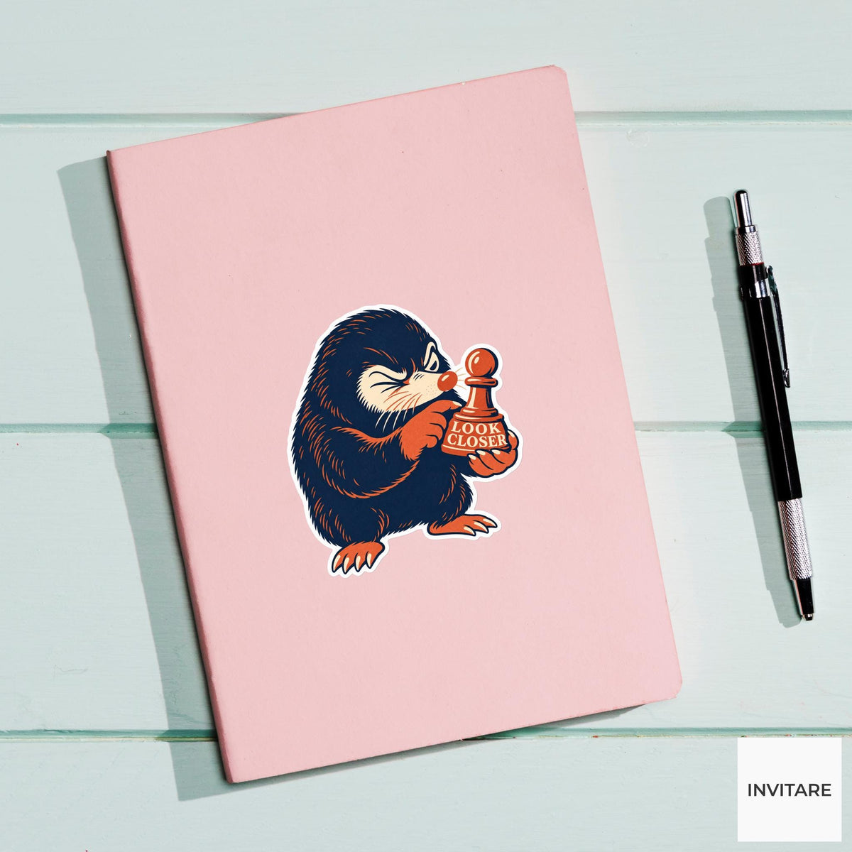 Mole Chess Vinyl Sticker, Look Closer Cute Animal Illustration