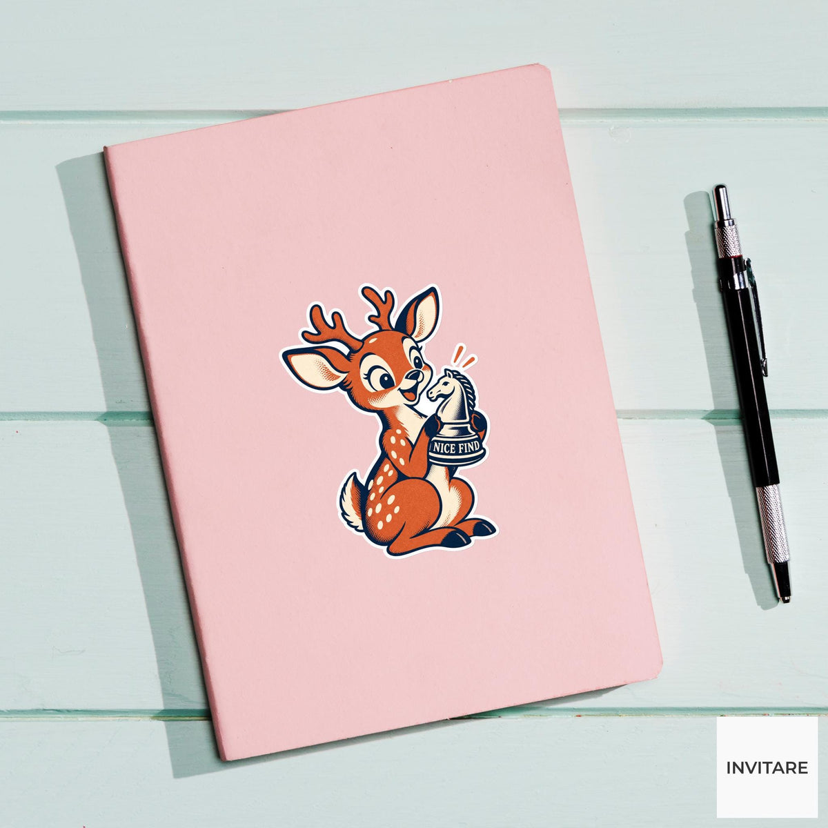 Deer Chess Vinyl Sticker, Nice Find Cute Animal Illustration