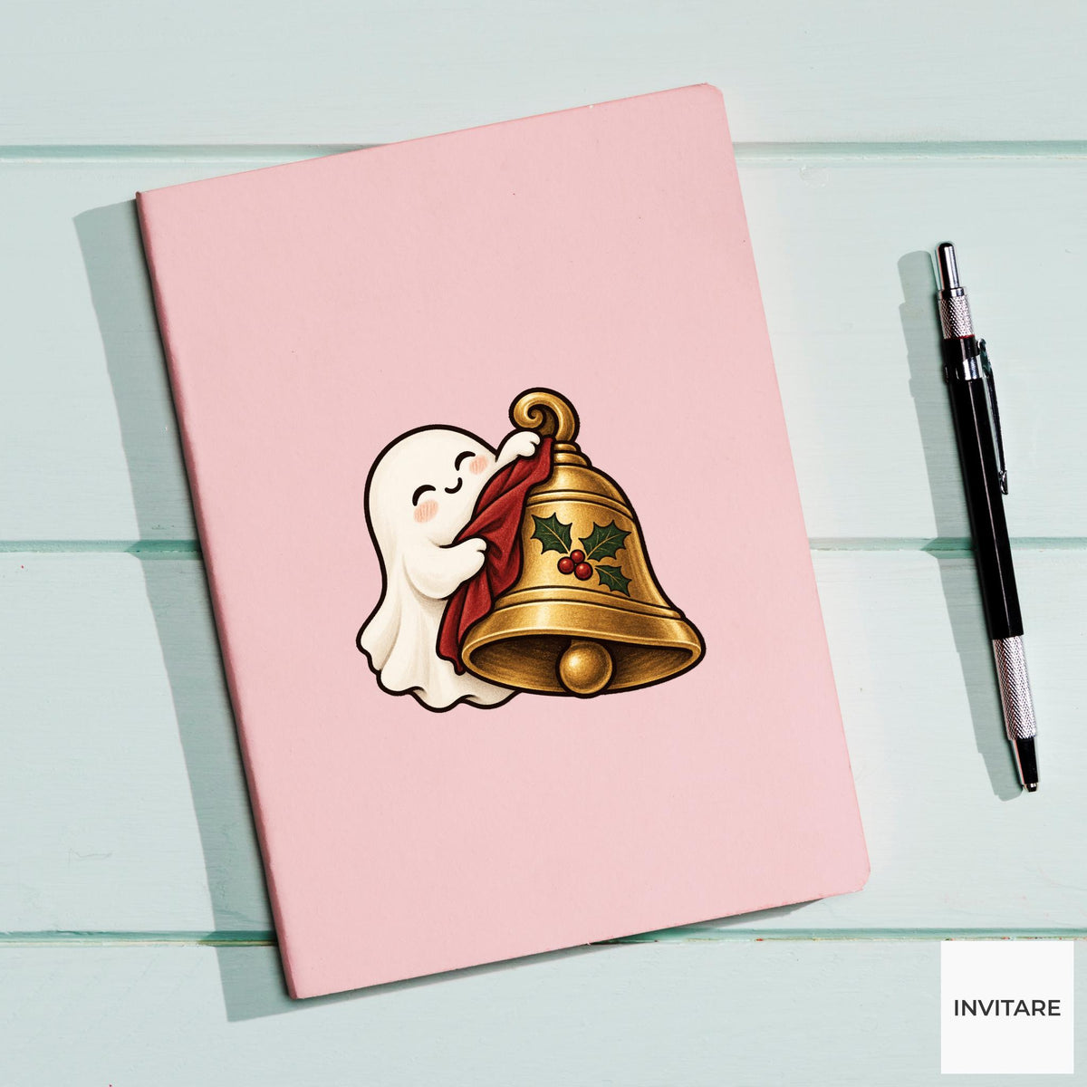Christmas Bell Polisher Ghost Vinyl Sticker, Cozy Christmas Chore, Festive Ghost Decal
