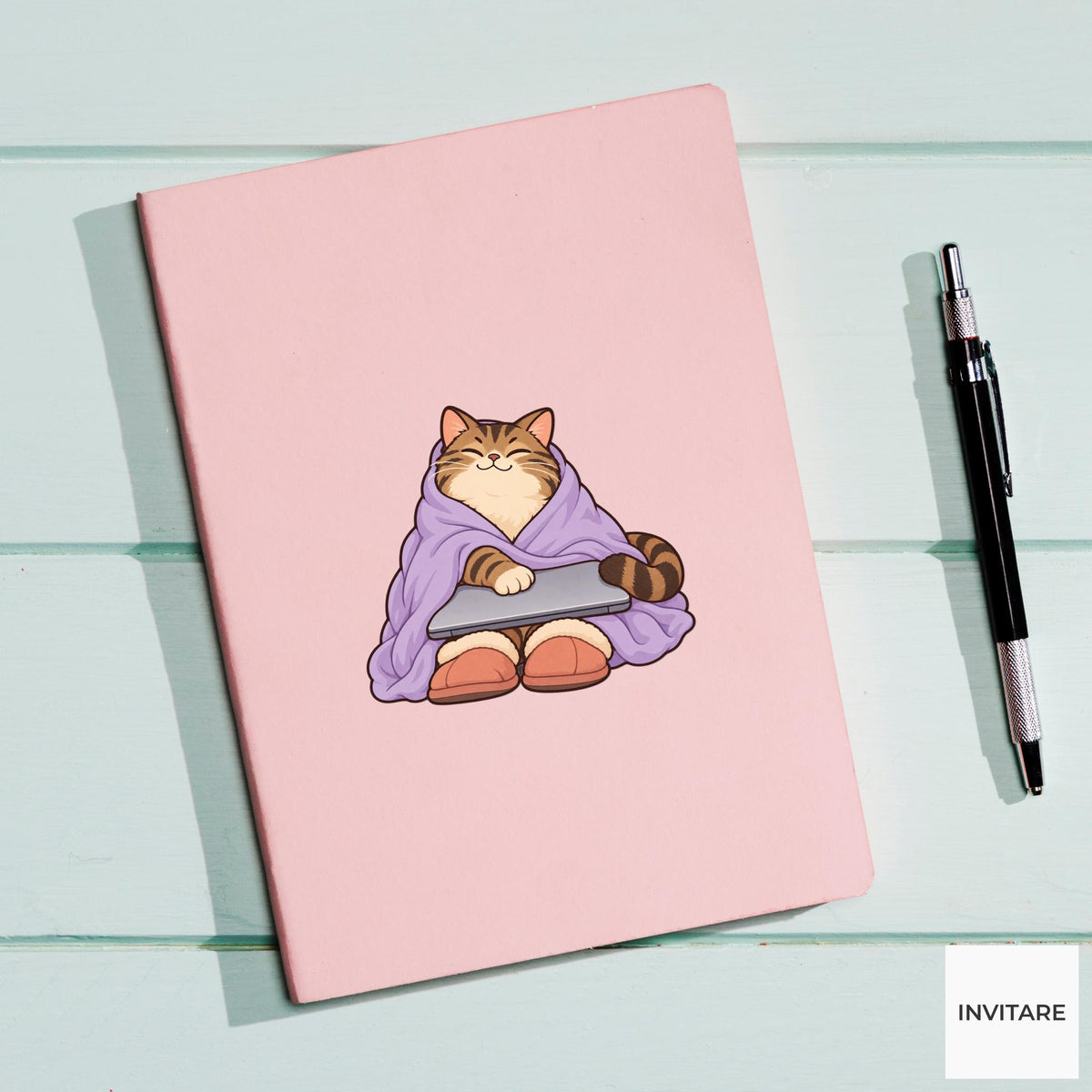 Cat Laptop Closed Vinyl Sticker, Cozy Homebody Animal Decal, Introvert Gift
