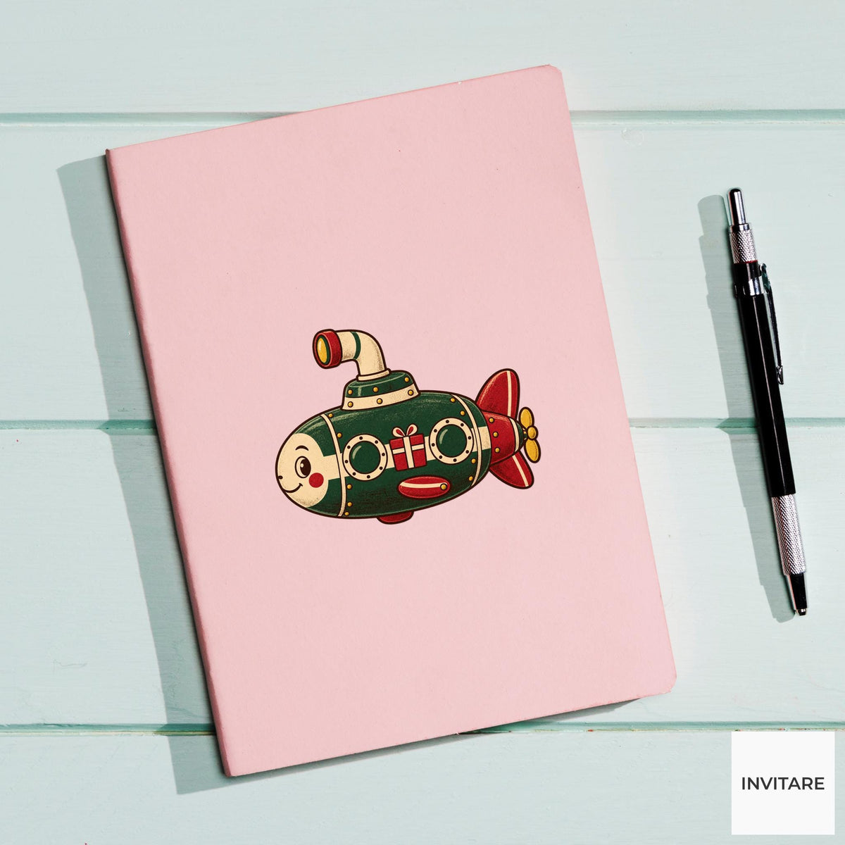 Retro Toy Submarine Vinyl Sticker, Christmas Tin Toy